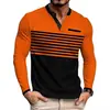 Moda de Comercio Exterior Transfronterizo Camiseta con Impresión Digital 3D Camisa Polo Rayada para Hombre Manga Larga Cuello en V Top Deportivo Casual Primavera