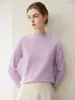 Nuevo suéter de cachemir 100% puro para otoño e invierno para mujer, con bordes enrollados, cuello semi-alto, mangas largas, estilo pullover, tejido de punto base de moda
