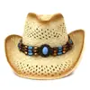 Chapéu de Sol Masculino Ocidental para Praia ao Ar Livre Chapéu de Sol Chapéu de Cowboy de Palha Chapéu de Sol Feminino de Aba Larga Protetor Solar NZCM100