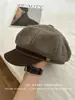 Novo chapéu octogonal de mistura de couro PU e lã, estilo coreano, outono e inverno, elegante e versátil, boina de moda vintage para mulheres