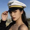 Gorra Azul Marino Bordada Europea y Americana Cosplay Uniforme de Policía Femenino Sombrero de Otoño e Invierno para Actuación Circunferencia de Cabeza Grande Sombrero de Marinero Japonés para Mujer