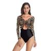 2026 Aliexpress Nuevo Producto Deslumbrante Sexy Estampado de Leopardo Impresión Digital 3D Manga Larga Protección Solar Traje de Baño de una Pieza B120-099