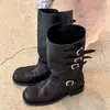 ¡En stock, se envía al instante! Botas de media pantorrilla con hebilla y punta redonda estilo coreano, Botas de montar, Botas Martin de cuero suave para otoño e invierno, Botas de moda