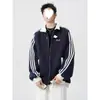 Chaqueta Deportiva de Patchwork Americano para Hombre Otoño Peso Pesado Marca de Tendencia Versátil Ropa de Abrigo para Pareja High Street PUNK Chaqueta de Béisbol Rayada
