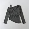 Otoño Nuevo Estilo Deseo Puro Camiseta de Manga Larga con Hombros Descubiertos para Mujer, Ajuste Entallado, Top Básico Versátil de Moda