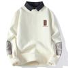 Suéter com Gola Camisa Ge Hua Masculino Outono e Inverno Forrado com Fleece Espessado Falso Duas Peças Suéter de Tricô Masculino Solto Casual Interior de Lã