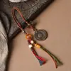 Colgante llavero bolsa amuleto de nueve casillas de latón, colgante amuleto de dinero para fantasmas de montaña de hilo rojo, adorno Mazu amuleto cuadrado de cobre, colgante para coche