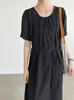 Vestido de Verano Taoguan 2026 de Cuello Redondo con Pliegues de Corte A para Mujer, Holgado, con Cordones para Ceñir la Cintura, Falda Larga M8731