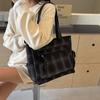 Bolsa Feminina 2024 Nova Grande Capacidade para o Trabalho Faculdade Estudante Mão Lona Xadrez Casual Bolsa de Ombro