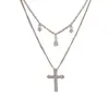 Moda de Nicho Minimalista Collar Doble Capa con Incrustaciones de Diamante Gota de Agua Cruz, Cadena para el Cuello de Diseño Único de Lujo Ligero Personalizado al por Mayor