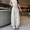 Pantalones de linterna de encaje de seda helada para mujer, nuevo estilo verano 2026, cintura alta, holgados, pierna ancha, pantalones tipo globo, fluidos, protectores del sol, pantalones cortos