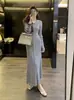 Vestido de Tricô Francês Feminino Outono Inverno Novo Estilo Fashion Elegante Emagrecedor Vestido Longo