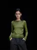 Camiseta Original de Manga Larga con Cuello Redondo de Gama Alta para Mujer, Nuevo Estilo Primavera y Otoño, Verde Simple Casual Ropa Interior, Camiseta Mascarilla Adelgazante
