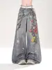 Jeans Americano Tendência High Street para Mulheres Verão 2025 Novo Solto Reto Skinny Perna Larga Calças Longas Tendência Ins