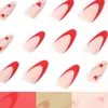Día de San Valentín Set de Arte de Uñas Transfronterizo Europeo y Americano Más Vendido de 24 Piezas con Líneas Francesas Rojas Clásicas y Diseño de Corazón, Uñas Portátiles al por Mayor
