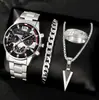 Reloj de Hombre Transfronterizo con Números Romanos, Reloj de Pulsera de Cuarzo, Collar Cruzado, Pulsera Versátil de Moda, Anillo, Navidad