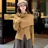 Suéter de Mujer Otoño/Invierno Nuevo Estilo Chal Capa Desmontable Suéter de Cuello Redondo Top de Mujer Chal Conjunto de Dos Piezas Tejido