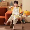 Pijama de Algodón Puro para Niños 2026 Verano Manga Corta Mameluco Anti-Patadas Cubre-Barriga Ropa para el Hogar Ropa para Aire Acondicionado Ropa de Dormir de una Pieza