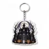 Estilo Gótico Escuro Halloween Chaveiro de Acrílico Gato Preto Chapéu de Bruxa Castelo Abóbora Pingente Criativo para Mochila