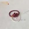 Anillo de Arena Dorada Púrpura Cinabrio de Alto Contenido Cristal Negro Tejido a Mano con Cuentas Granate Anillo Elástico de Cinabrio Versátil