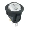 Interruptor Pequeno Kcd11 Branco de 3 Pinos e 2 Velocidades com Abertura para Luz 20mm Pés de Cobre Pontos Prateados Abaixo do Círculo Superior Certificação Europeia Ce