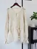 Cardigan de Punto con Cordón, Patchwork de Malla con Parche Pesado, Nuevo Estilo Otoño/Invierno 2026, Jersey Holgado de Estilo Suave para Mujer