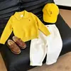 Roupas infantis estilo coreano: um conjunto de blusas de tricô para meninos e meninas, apresentando camisas de manga longa e polos estilosas, bacanas e de cor sólida, perfeitas para o outono