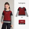 Conjunto de Otoño Pudding Haru para Niñas, Ropa Infantil Superior, Camiseta Patchwork de Moda con Diseño Nuevo para Otoño 2026