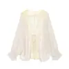Camisa de Renda Transparente Assimétrica de Manga Longa para Mulheres, Estilo Europeu e Americano, Verão 2026 - 61682