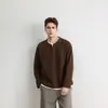 Otoño/Invierno Old Money Sencillo Camiseta de Manga Larga de Punto Waffle Falso Dos Piezas Camisa Henley Retro Americano de Cuello V Top Casual Americano