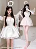 Disfraz de Halloween para Adultos Vestido con Alas de Ángel Blancas y Negras Sexy Bruja Demonio Cosplay Atuendo de Performance