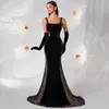 Vestido de noche de terciopelo negro con correa de comercio exterior transfronterizo para mujer, vestido largo de encaje de lujo de alta gama para banquetes y ceremonias de adultos