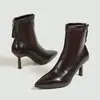 Botines de tacón de aguja europeos y americanos al por mayor para mujer, transfronterizos, nuevos para Otoño e Invierno 2026, botas adelgazantes, con felpa, botines elásticos franceses