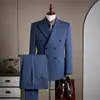 Traje Rayado de Doble Botonadura de Alta Gama para Hombre con Solapas de Muesca, un Traje Formal de Negocios Sofisticado que es Lavable a Máquina y No Necesita Planchado