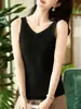 Camisola Versátil de Ajuste Delgado 100% Lana Pura para Mujer, Camiseta Base de Punto sin Mangas de Color Sólido, Top Cálido