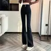 Jeans de cintura alta ligeramente acampanados para mujer, versión extralarga para mujeres altas, pantalones de pierna ancha de 170 cm, corte ajustado, pantalones acampanados abotonados, adecuados para primavera y otoño