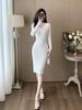 Vestido largo blanco de punto de seda helada estilo socialité para mujer, nuevo Otoño 2026, ajustado, bodycon, moderno