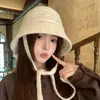 Gorro de punto de hilo mixto de moda nicho para mujer, cálido para otoño e invierno, bloques de color, adelgazante, plegable, sombrero para exteriores con abertura trasera