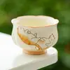 Taza de Té Naranja Gato Atrae Fortuna con Esmalte Beige Cerámica Taza de Maestro Taza Individual Juego de Té Kung Fu de Gama Alta Taza de Degustación Taza de Té