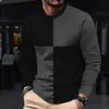 Nueva camiseta de manga larga con estampado digital 3D para hombre de importación, camiseta de cuello redondo con bloques de color para hombre