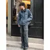 Jaqueta de trabalho azul Detroit, jaqueta baseball curta retro americana masculina para primavera/outono, jaqueta jeans cleanfit