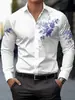 Camisa Masculina de Manga Longa para Comércio Exterior 2026 Novo Estilo Amazon Masculina Europeia Estampa Floral Gola Lapela Manga Longa