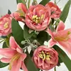 Fornecimento direto da fábrica rosa simulação Lírio 9 rosas buquê de flores artificiais adereços de palco de casamento decoração flores artificiais simulação