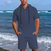 Novo Conjunto de Moda Casual Masculino com Camisas Casuais de Linho de Manga Longa e Bermudas Casuais de Linho de Cinco Pontos