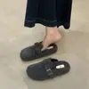 Zapatos Birkenstock de Suela Gruesa, Medias Zapatillas con Puntera para Mujer, Nuevas Zapatillas de Lana de Algodón Gris Perezoso Otoño e Invierno 2025