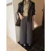 ICCIICC Outono Inverno Minimalista Estilo Old Money Calça Reta de Lã Petite para Trabalho Pantalona Casual 3014