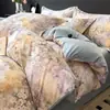 Juego de cuatro piezas de algodón puro cepillado grueso y cálido para otoño e invierno, totalmente de algodón, seguro para bebés, floral, ropa de cama amigable con la piel, funda de edredón, juego de ropa de cama