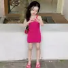 Vestido de Verano Nuevo para Niñas Estilo Coreano de Algodón Acanalado con Tirantes Espagueti Vestido de Bebé Delgado Elegante Dulce Vestido sin Mangas para Niños