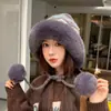 Gorro de Felpa con Protección para los Oídos para Mujer, Grueso y Forrado de Polar Cálido para Otoño e Invierno, Gorro de Tejido Versátil con Pompón a Prueba de Frío