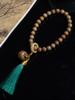 Collar de suéter con borlas Dai de estilo retro DIY de sándalo verde, rosario de Buda de mano para hombres y mujeres, accesorios literarios y de juego.